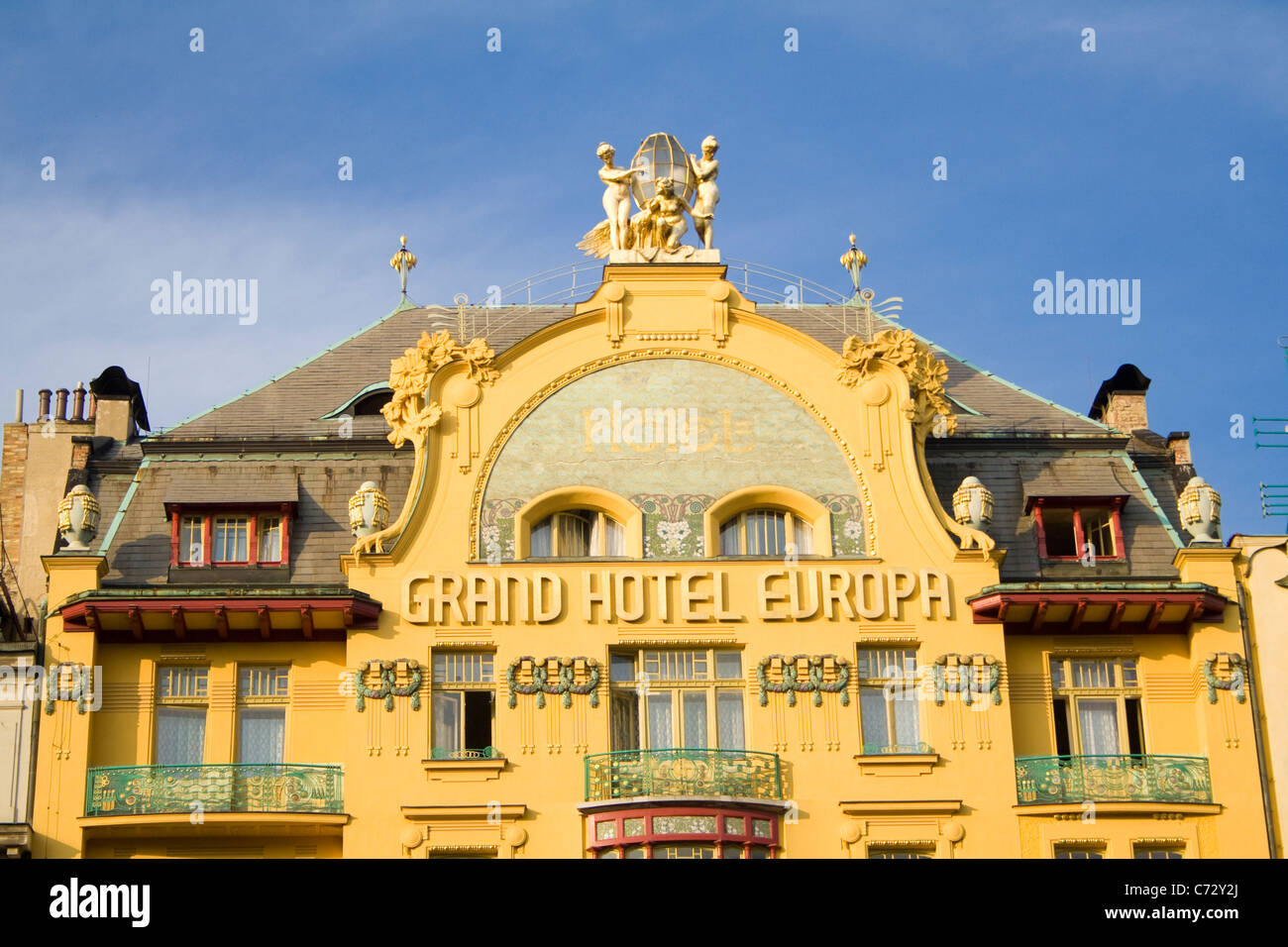 Jugendstil-Gebäude am Wenzelsplatz, Grand Hotel Europa, Prag, Tschechische Republik, Europa Stockfoto