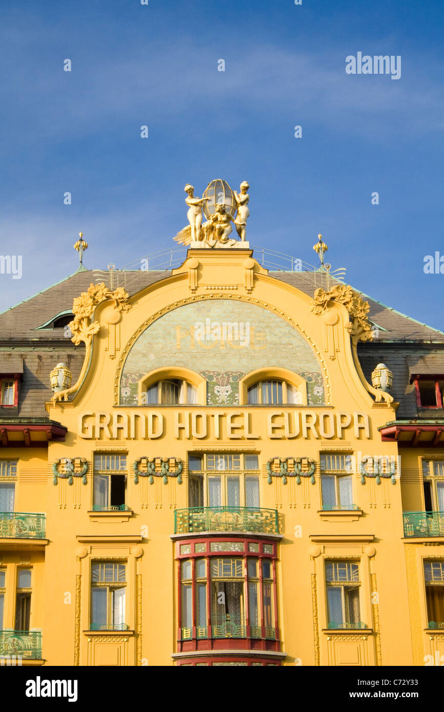 Jugendstil-Gebäude am Wenzelsplatz, Grand Hotel Europa, Prag, Tschechische Republik, Europa Stockfoto