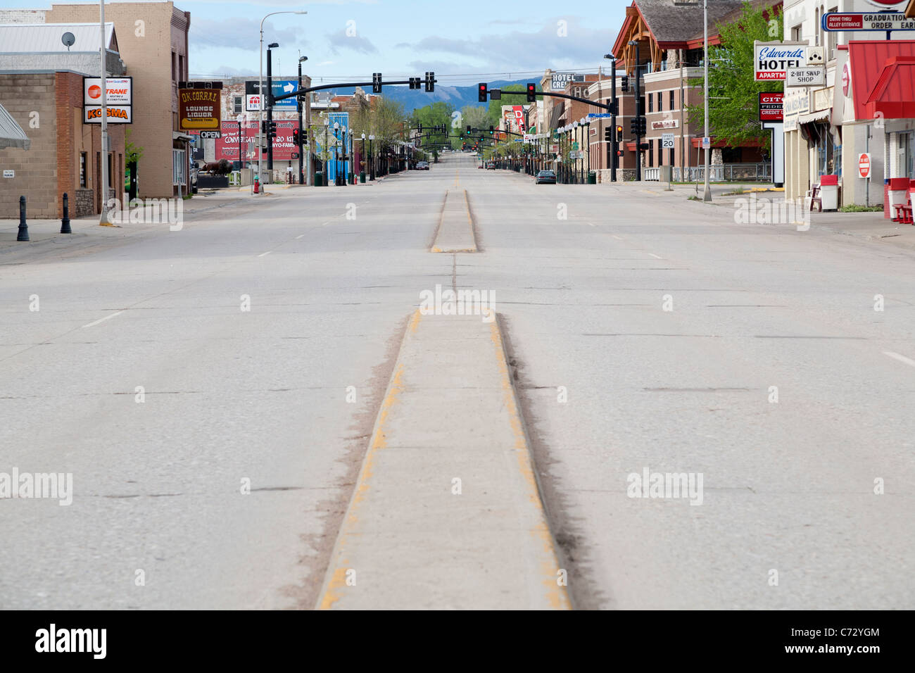 Einsame Straße, einspännigen Hauptort, Wyoming, USA Stockfoto