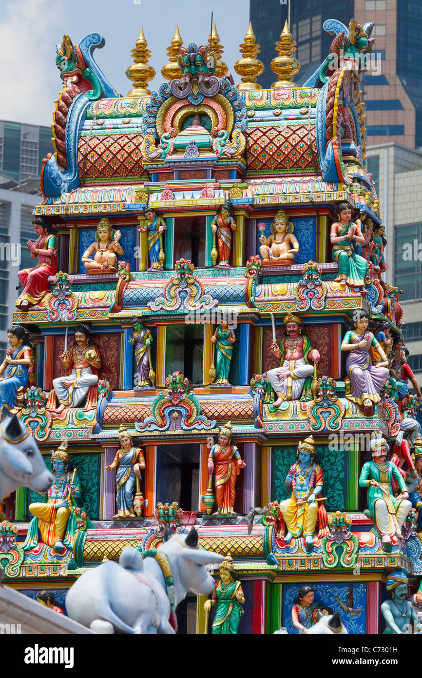 Sri Mariamman Hindu-Tempel in Singapur - Gopuram (Turm) 5 Stockfoto