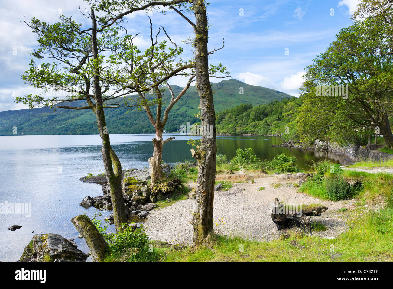 Blick über den See auf der A82 nördlich von Luss am westlichen Ufer des Loch Lomond, Argyll and Bute, Scotland, UK Stockfoto