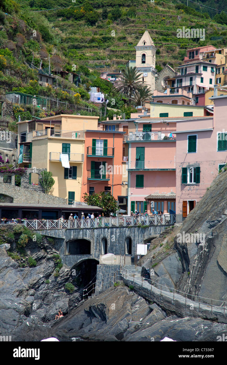 Idyllischen Fischerdorf Manarola, Nationalpark Cinque Terre, UNESCO-Weltkulturerbe, Ligurien di Levante, Italien, Mittelmeer, Europa Stockfoto