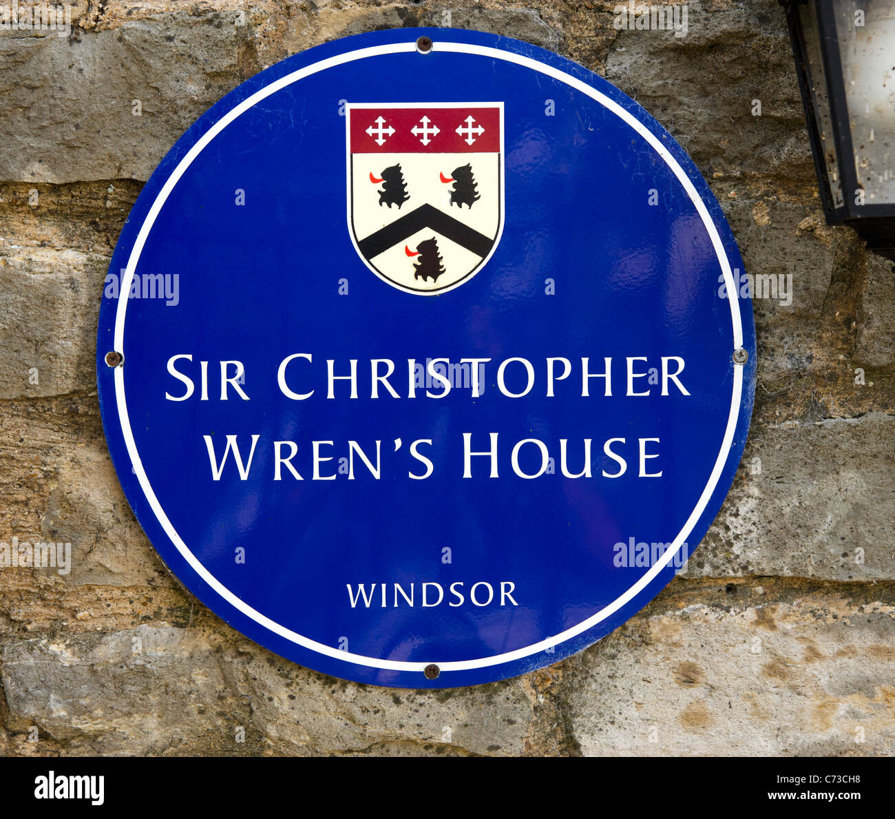 Gedenktafel an der Wand von Sir Christopher Wren Haus in Windsor, Berkshire, England, UK Stockfoto