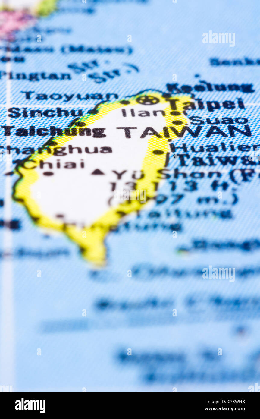 eine Nahaufnahme von Taiwan auf Karte, Asien. Stockfoto