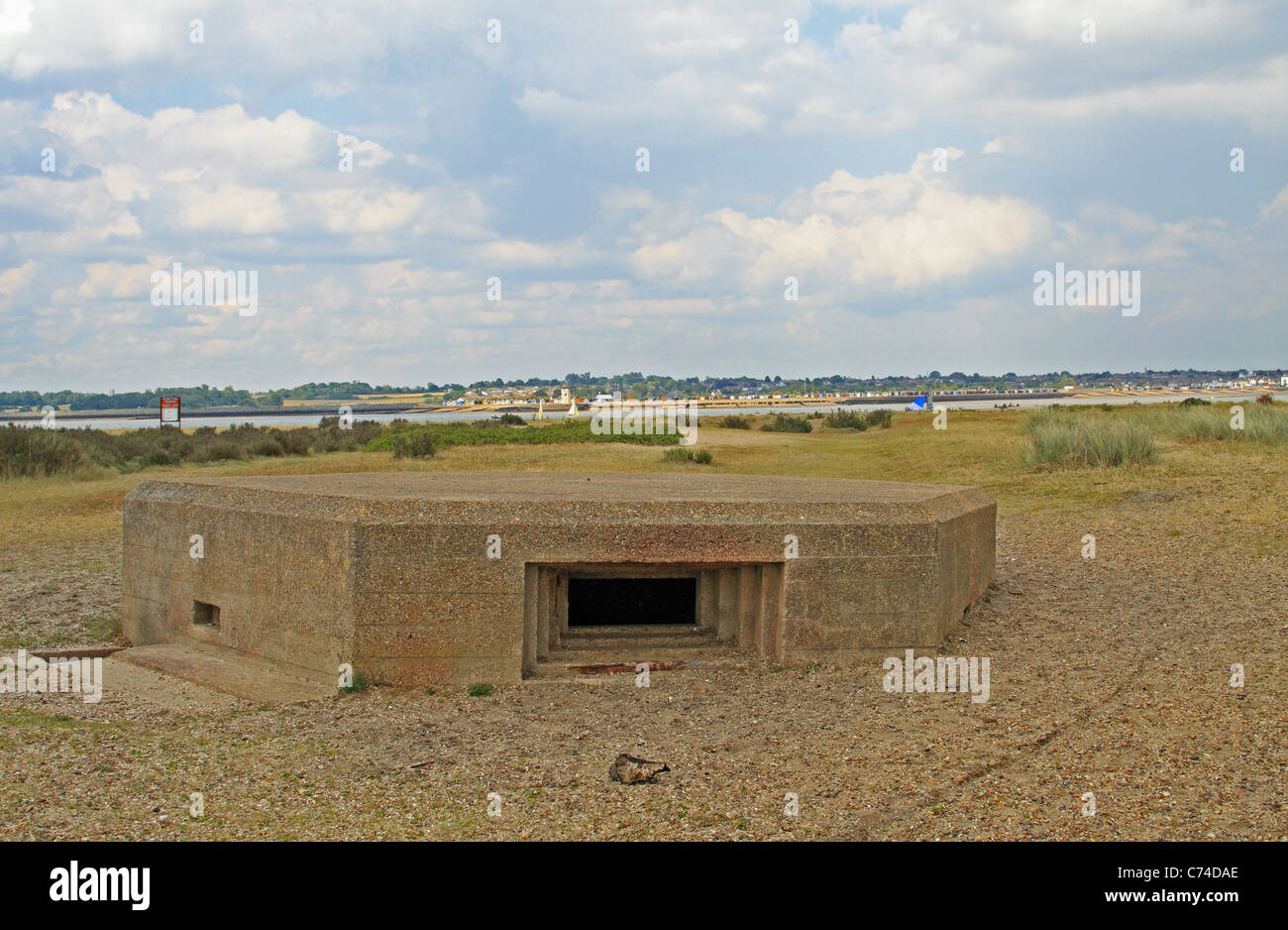 Weltkrieg zwei Bunker, East Mersea Mersea Island, Essex, England, UK Stockfoto