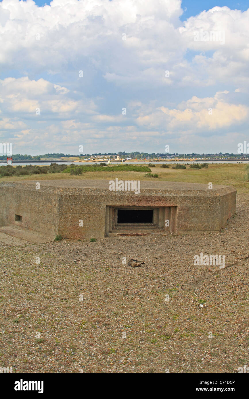 Weltkrieg zwei Bunker, East Mersea Mersea Island, Essex, England, UK Stockfoto