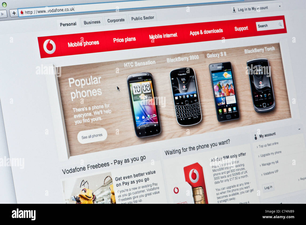 Nahaufnahme von der Vodafone-Logo, wie auf ihrer Website zu sehen. (Nur zur redaktionellen Verwendung: print, TV, e-Book und redaktionelle Webseite). Stockfoto