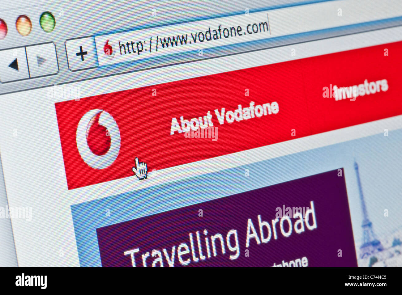 Nahaufnahme von der Vodafone-Logo, wie auf ihrer Website zu sehen. (Nur zur redaktionellen Verwendung: print, TV, e-Book und redaktionelle Webseite). Stockfoto