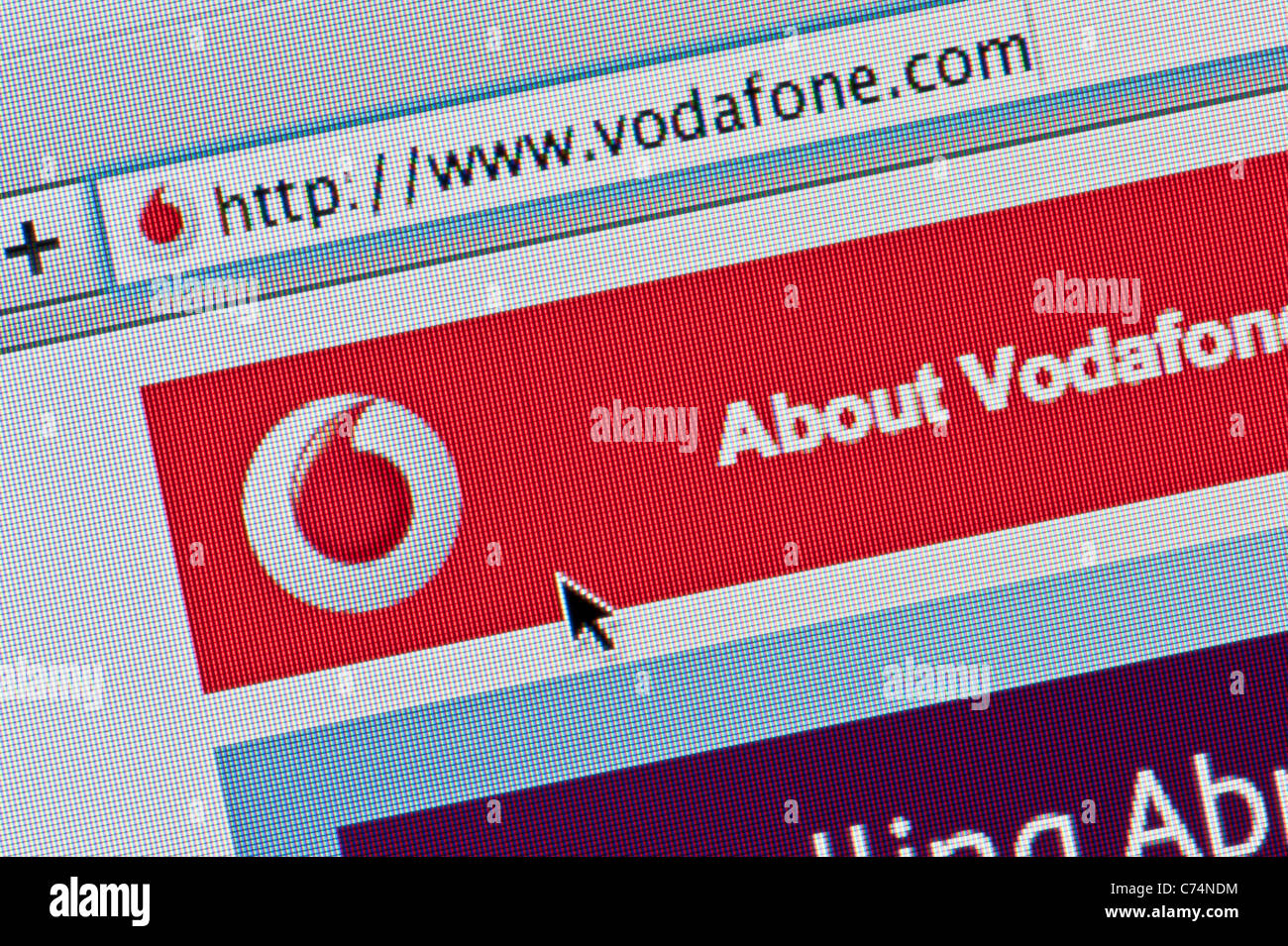 Nahaufnahme von der Vodafone-Logo, wie auf ihrer Website zu sehen. (Nur zur redaktionellen Verwendung: print, TV, e-Book und redaktionelle Webseite). Stockfoto