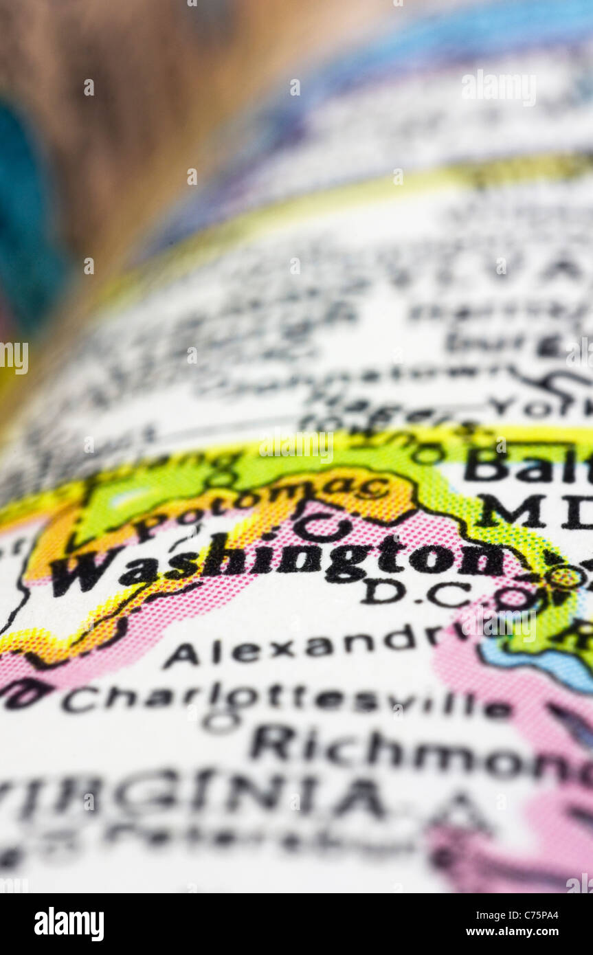 Washington DC hautnah auf Karte, geringe Schärfentiefe Stockfoto