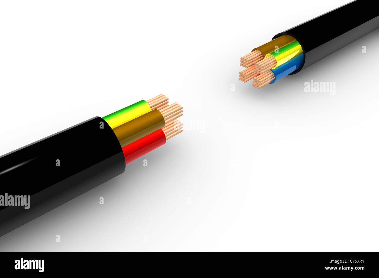 Zwei Anschlusskabel in 3D - weißer Hintergrund Stockfoto