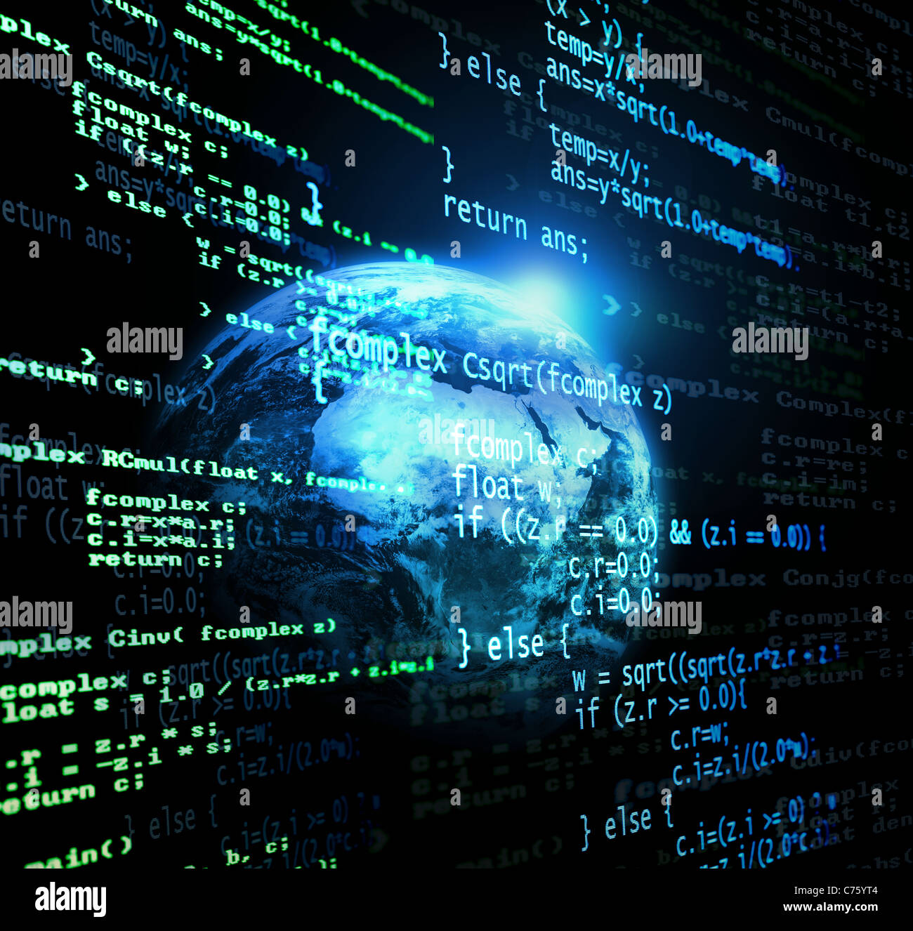 Digitalen Programmcode mit Erde Globus Hintergrund Stockfoto