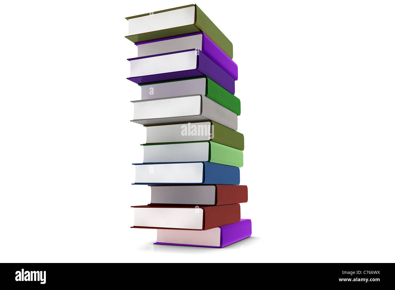 Beispiel für einen Stapel Bücher auf weißem Hintergrund in 3d Stockfoto