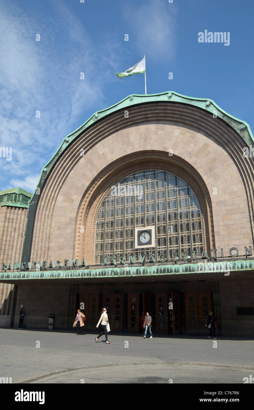 Fassade des Helsinki Central Railway Station, Finnland Stockfoto