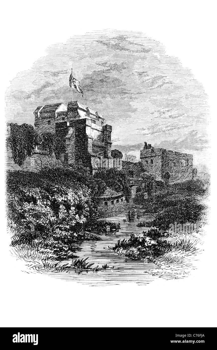 Carlisle Castle Cumbria Hadrians Wall historischen britischen Geschichte Invasion Zitadelle Echtheiten Bergfried Bastion Turm Fort Schlacht w Stockfoto