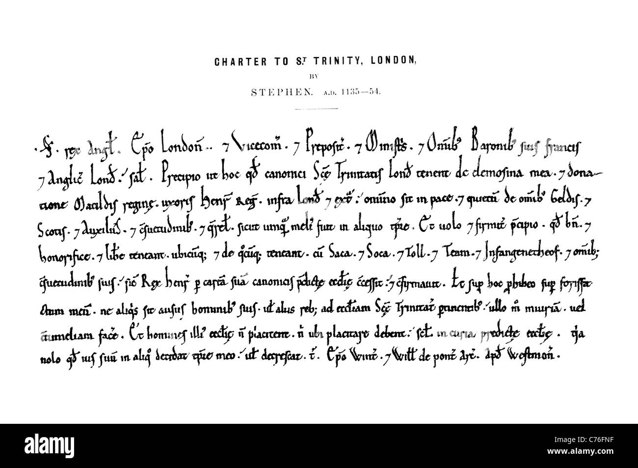 Charta St Heilige Dreifaltigkeit London Brief Dokument Beamten gewähren Chartas historische englische Handschrift Pergament Stockfoto