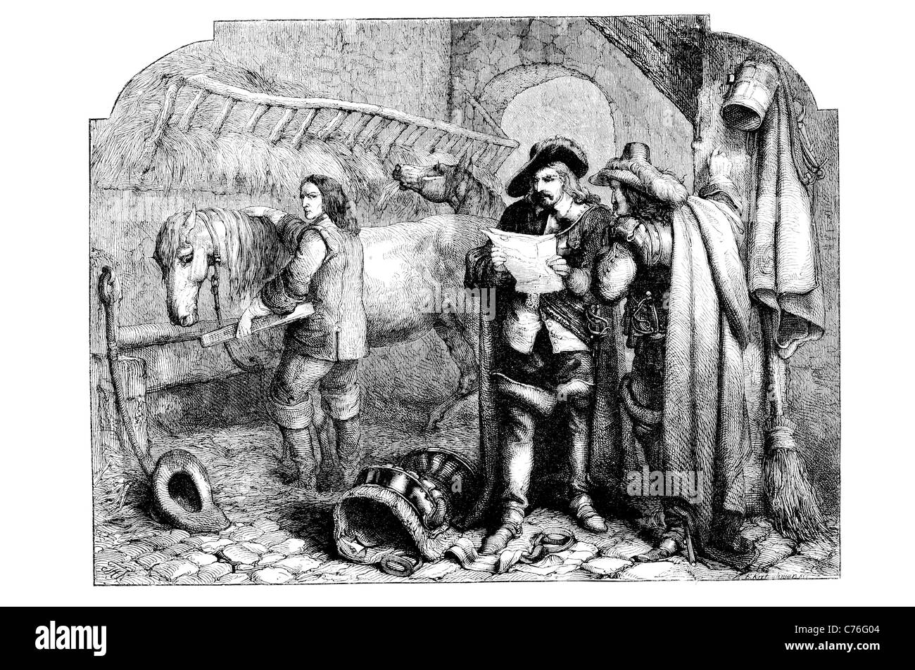 Oliver Cromwell englische militärische Entdeckung der Könige Buchstabe am blauen Eber Holborn stabil Pony Pferd Kopfsteinpflaster Stockfoto