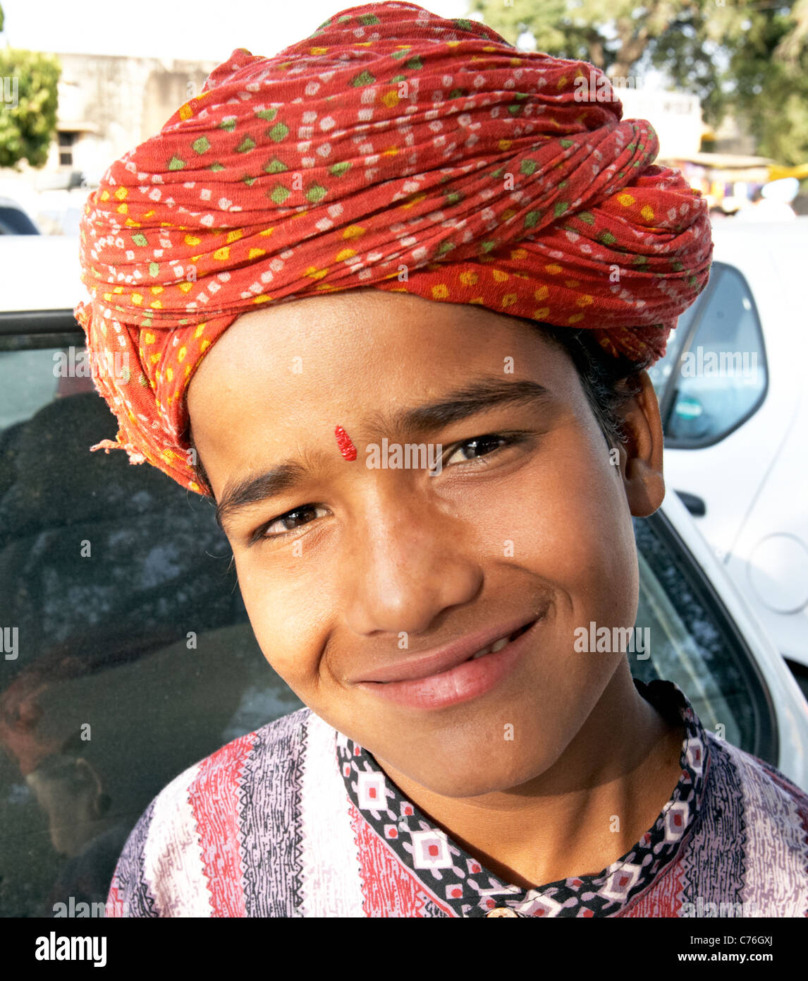 Indische Teenager In Turban Jaipur Rajasthan Indien Stockfoto
