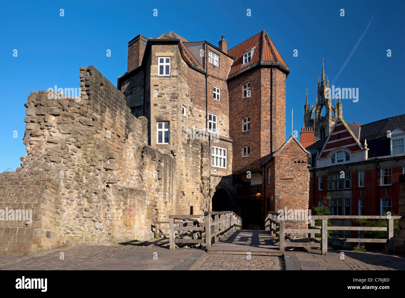 Die Schwarze Pforte in Newcastle Upon Tyne, mit Blick auf St. Nikolaus-Kathedrale hinter, Tyne and Wear Stockfoto