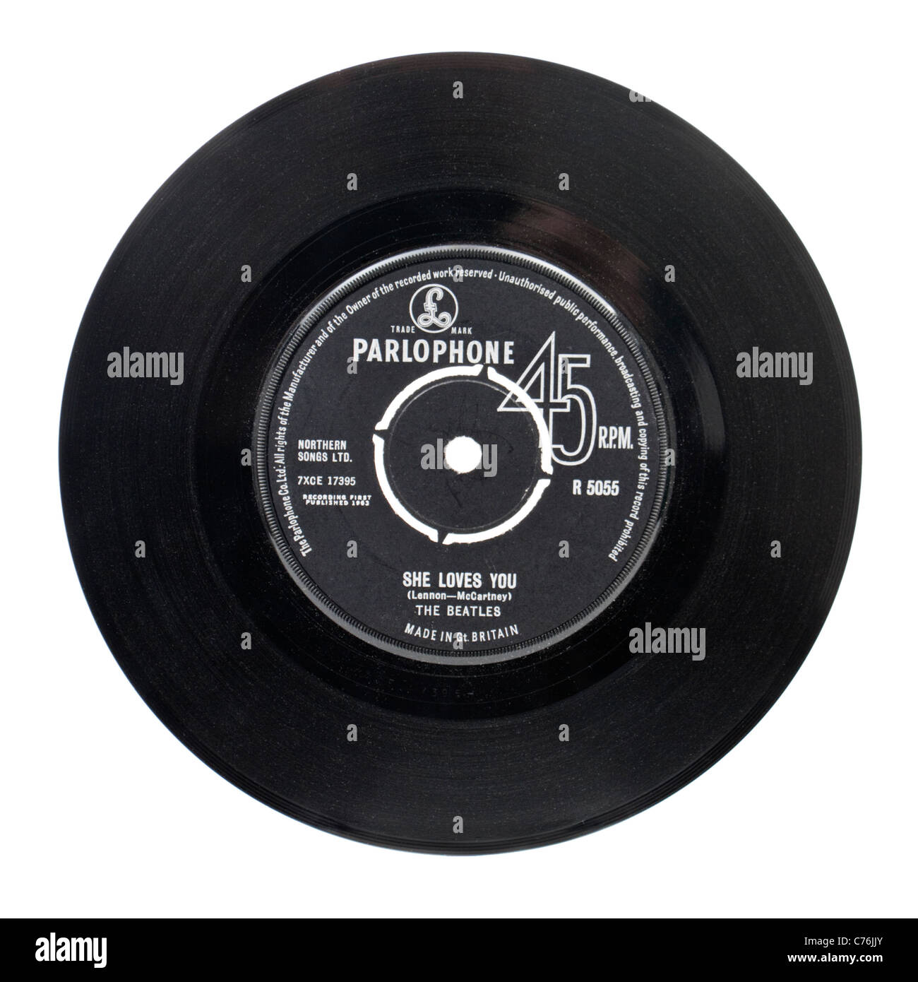 Original 1963 Erstpressung von "She Loves You" von The Beatles (Parlophone R5055) Stockfoto