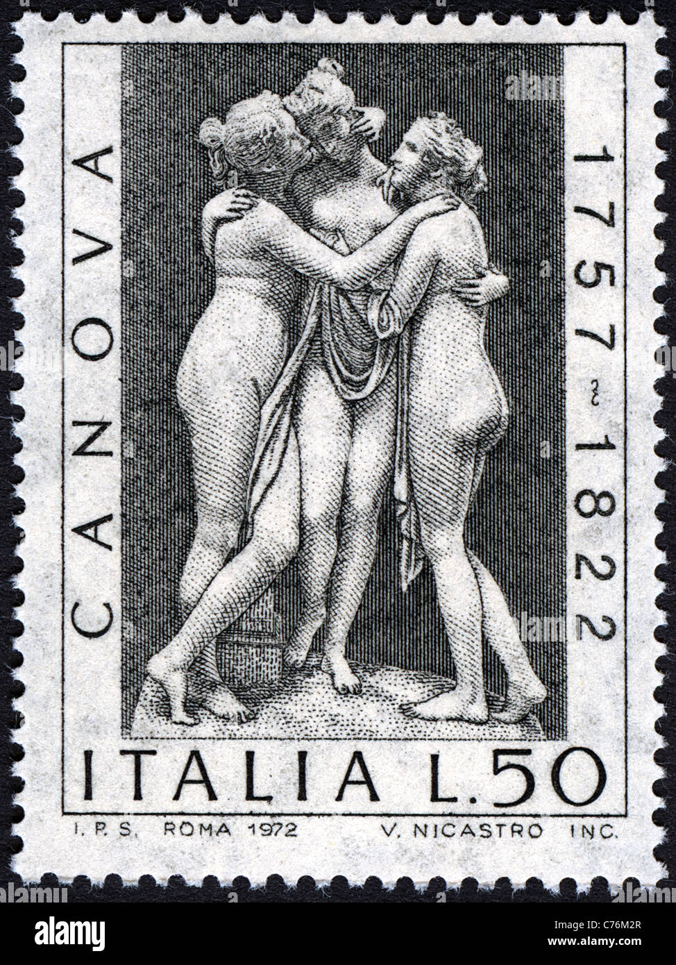 Ausgabe von die italienische Post in dem 150 Jahrestag des Todes von Antonio Canova. Stockfoto