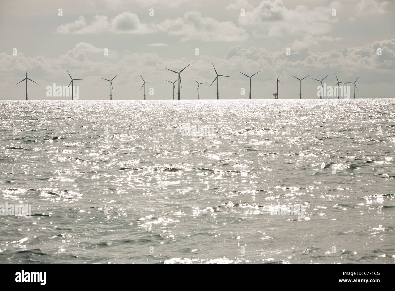 Windkraftanlagen Sie an der Walney offshore Wind Farm, Cumbria, UK. Stockfoto