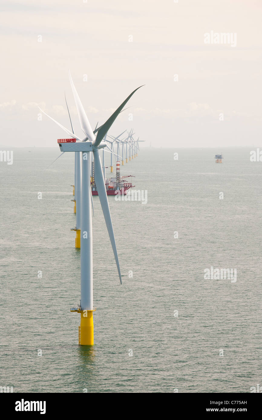 Die Walney Offshore-Windpark genommen von der Spitze eines Wind-Turbinen, Cumbria, England. Stockfoto