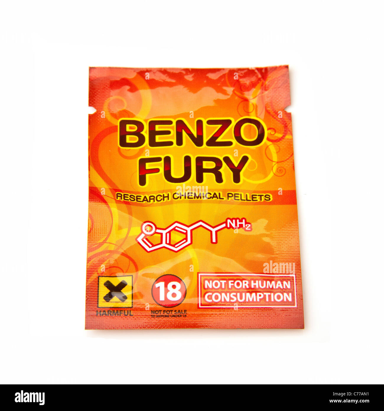 Paket von Benzo Fury, 6-APDB ist eine rechtliche hoch oder "Research Chemical" mit ähnlicher Wirkung zu den illegalen Droge MDMA und Ekstase. Stockfoto