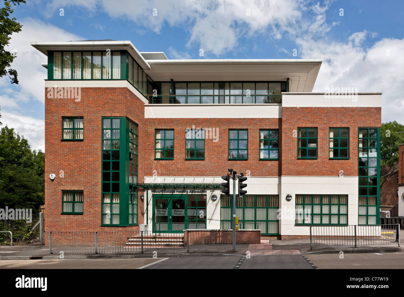 Die Büros von Howard Cottage-Wohnungsbaugesellschaft in Letchworth, Hertfordshire. Stockfoto