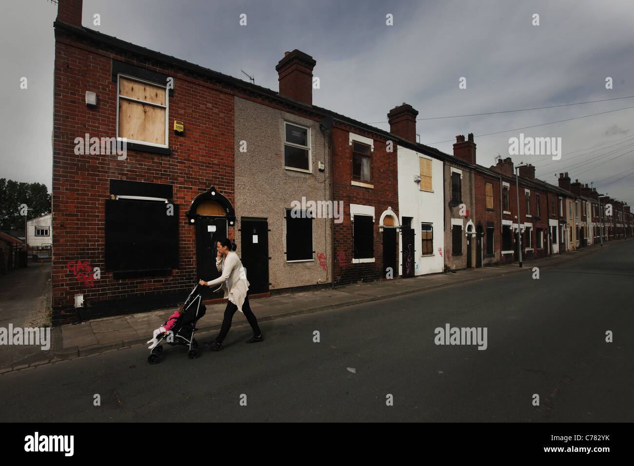 Middleport Stoke-on-Trent Häuser geräumt und mit Brettern vernagelt Stockfoto