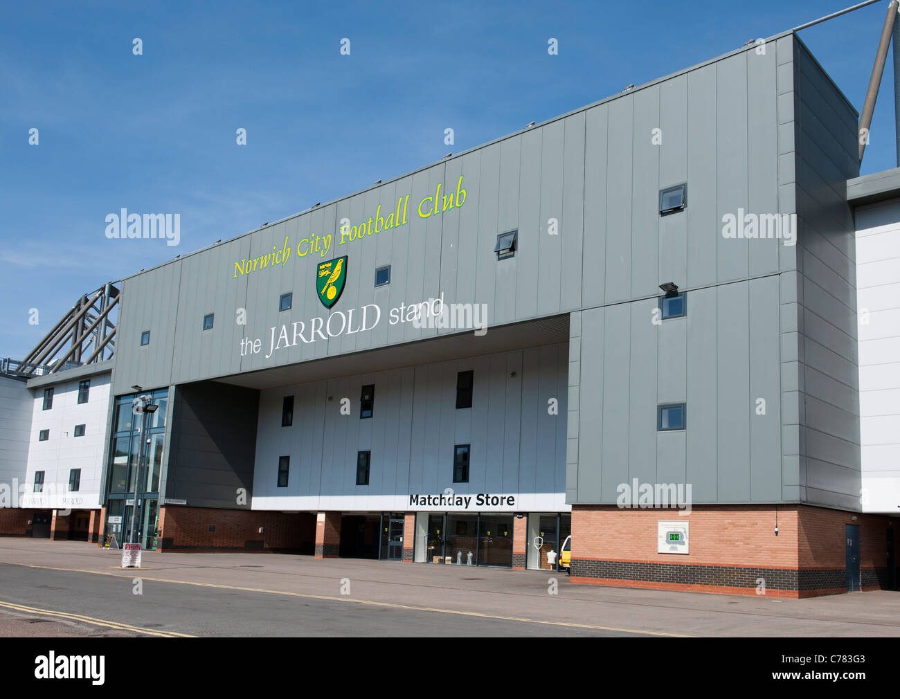 Der Jarrold Stand, Carrow Road Stadion, Norwich City Football Club, Norwich, Norfolk, East Anglia, England. Stockfoto