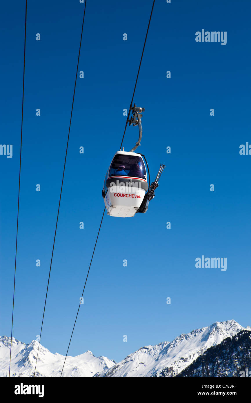 Ski-Gondel, Courcheval, Savoie, Rhone-Alpes, Frankreich. Stockfoto