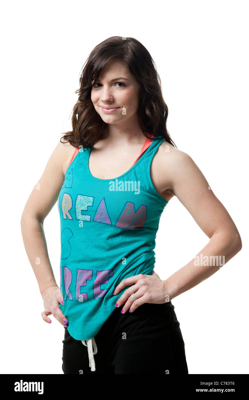 Studio-Porträt Frau mit Hände auf den Hüften Stockfoto