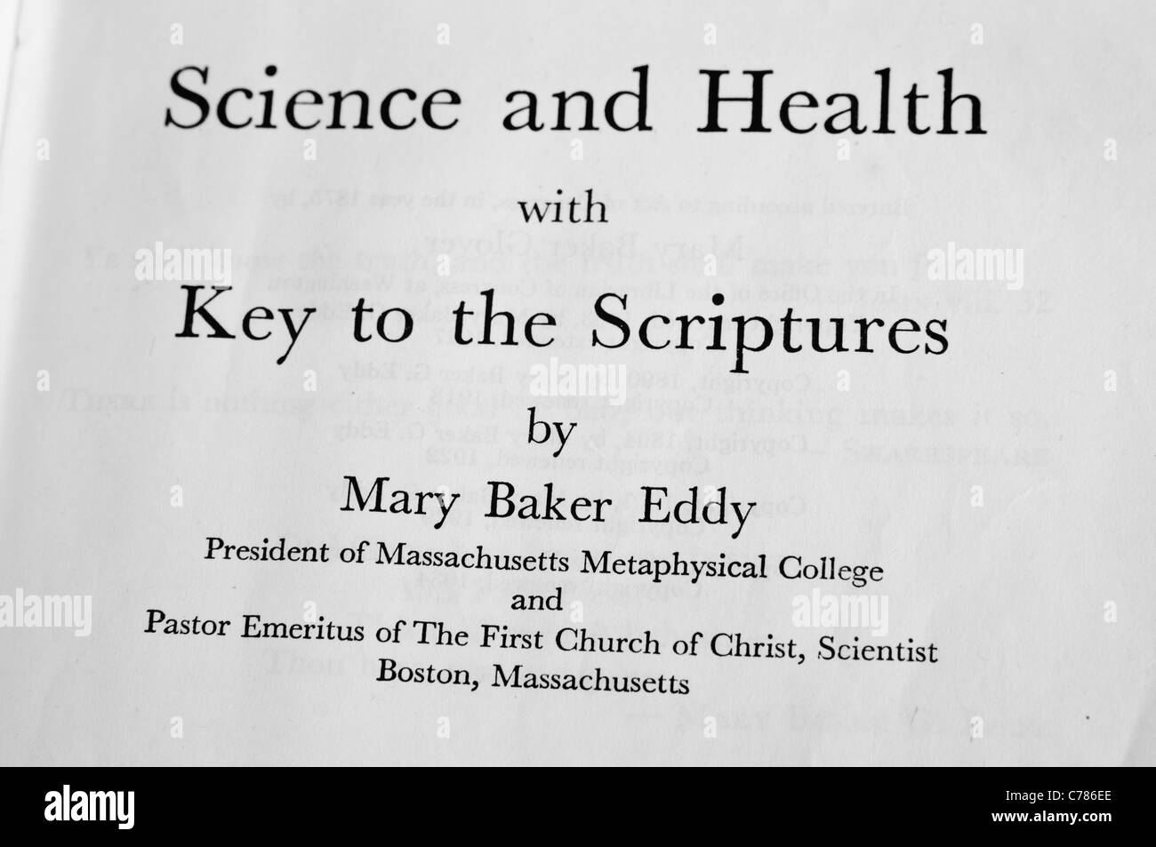 Christian Science "Wissenschaft und Gesundheit" von Mary Baker Eddy Stockfoto
