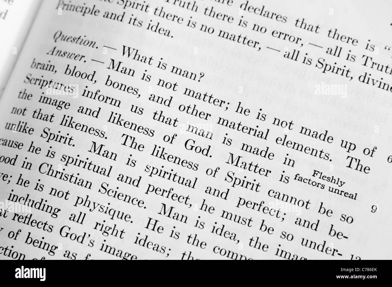 Abschnitt über "Was ist der Mensch" von der Christian Science, "Wissenschaft und Gesundheit" von Mary Baker Eddy Stockfoto