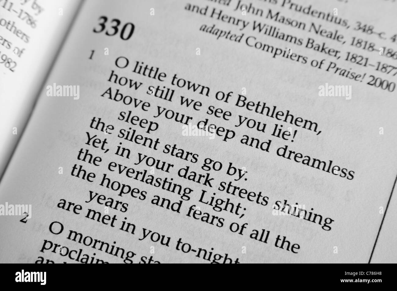 Weihnachtslied "O Little Town of Bethlehem" aus dem irischen Presbyterianer Gesangbuch Stockfoto