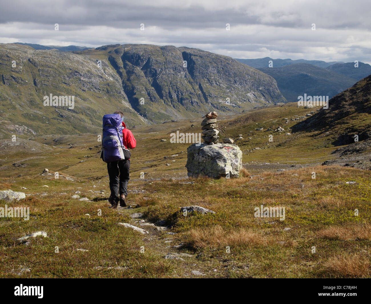 Wandern in Richtung Iungsdalen, Skarvheimen, Norwegen Stockfoto