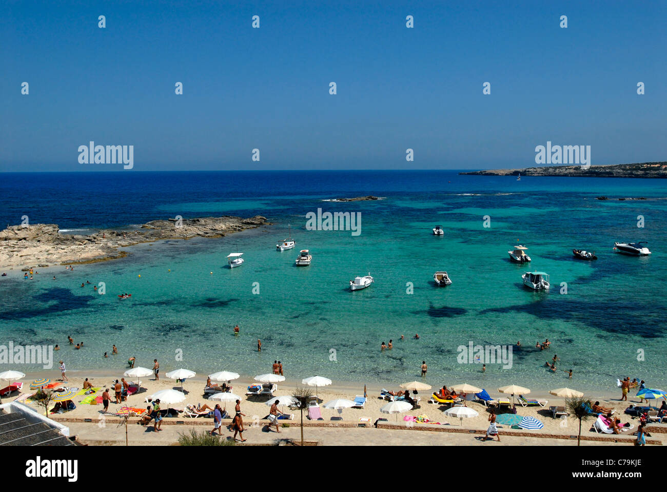 Playa Es Pujol, Formentera, Balearen, Spanien Stockfoto