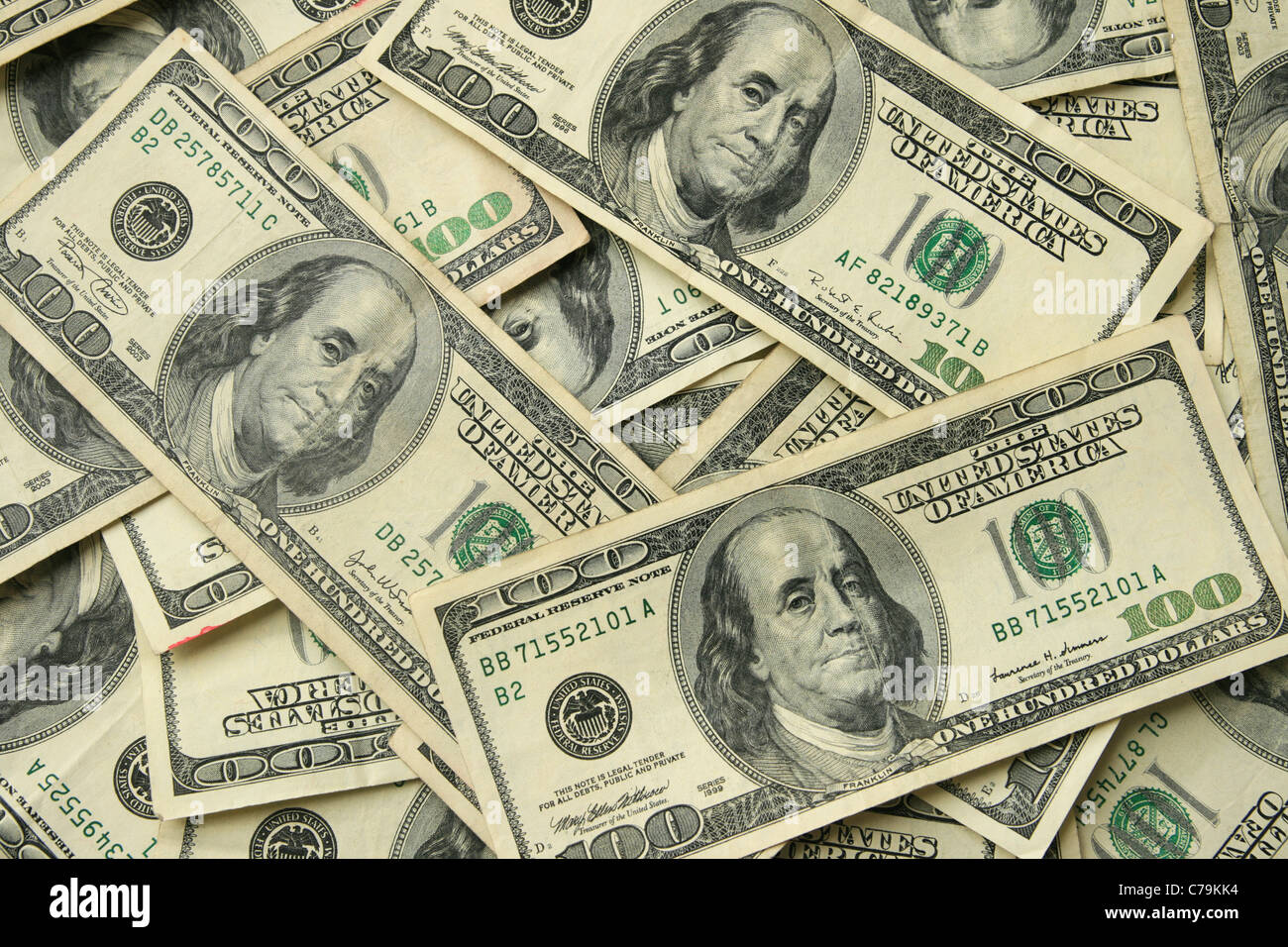 Hintergrund der Vereinigten Staaten 100 Dollarnoten Stockfoto