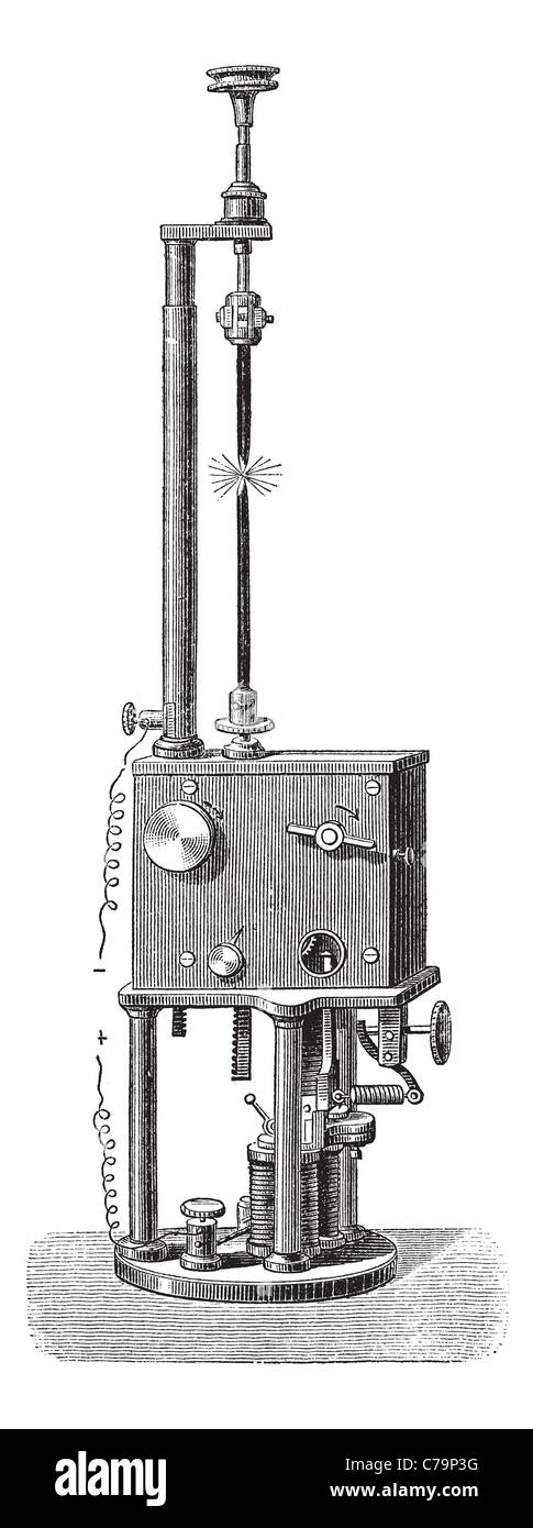 Foucault & Dubosc elektromagnetische Regulator, graviert Vintage Illustration. Trousset Enzyklopädie (1886-1891). Stockfoto