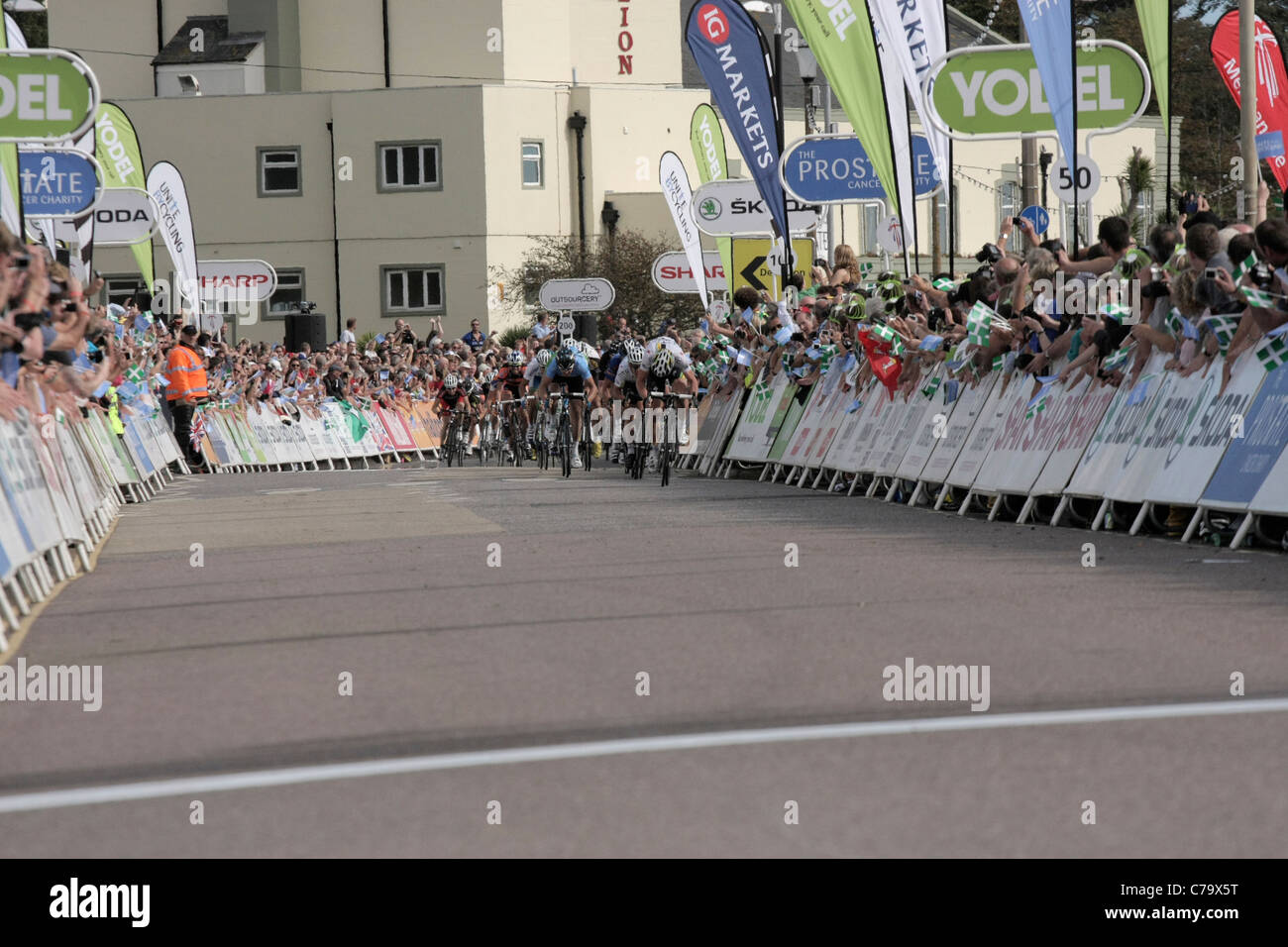 Mark Renshaw gewinnt Sprint finish Exeter, Exmouth Stage Tour von Großbritannien 2011 15 Sept 2011 Stockfoto