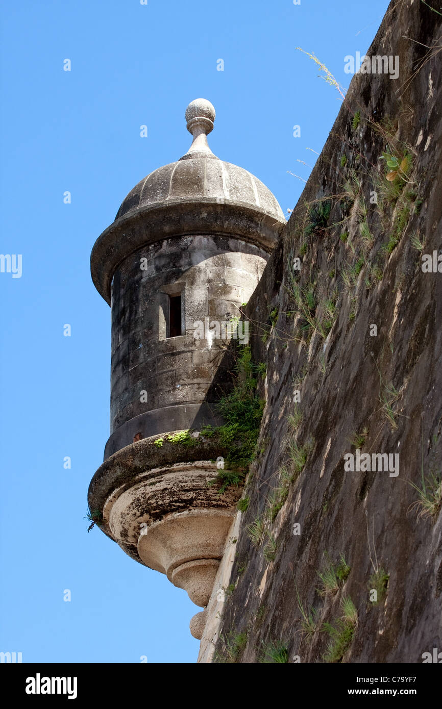 Ein El Morro Fort Wachturm befindet sich in Old San Juan Puerto Rico. Stockfoto