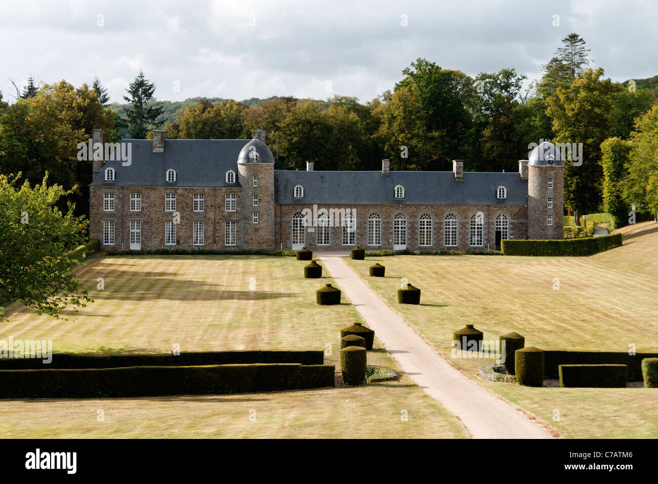 Pontécoulant Burg, 14. Jahrhundert (Condé-Sur-Noireau, Calvados, Normandie, Frankreich). Stockfoto