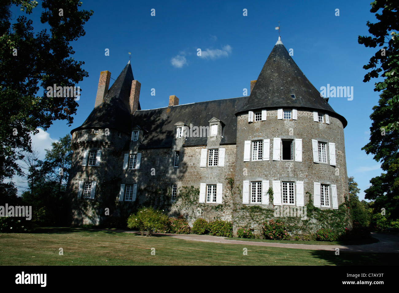 Schloss Bois-du-Maine in Rennes En Grenouille (Mayenne, Pays De La Loire, Frankreich). Stockfoto