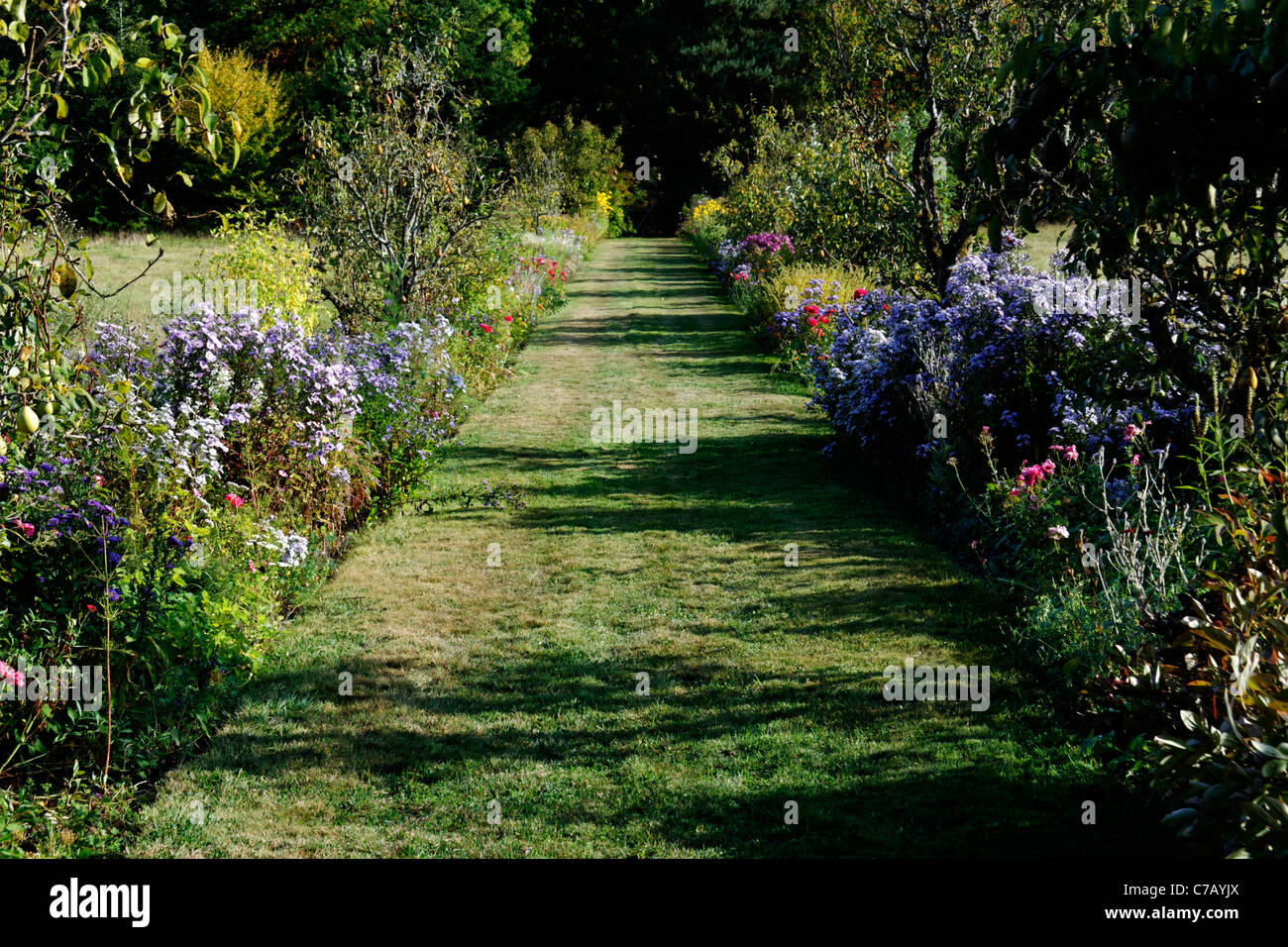Garten, Schloss Bois du Maine (Rennes en Grenouille, Mayenne, Pays de la Loire, Frankreich). Stockfoto