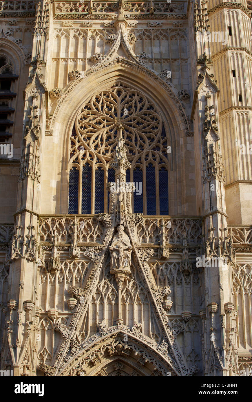 Westfassade der Kathedrale Saint Vulfran, Abbeville, Detail, Abt. Somme, Picardie, Frankreich, Europa Stockfoto
