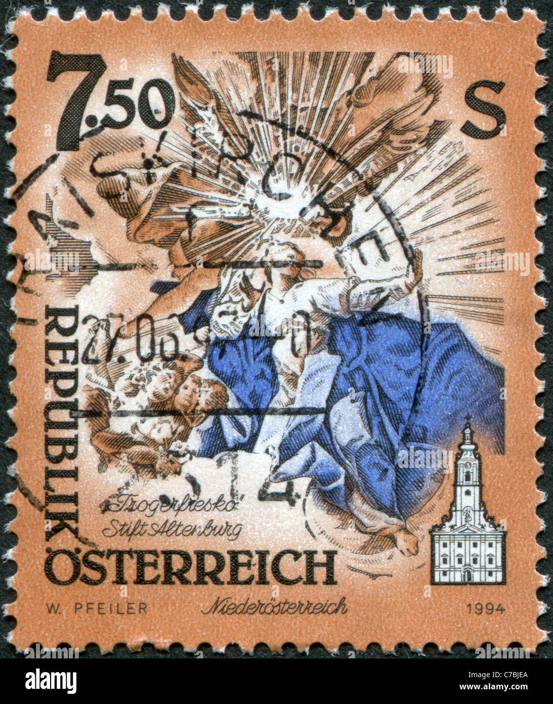 Österreich - 1994: Eine Briefmarke gedruckt in Österreich, zeigt Kuppel Fresko von Paul Troger, Kloster Altenburg (Stift Altenburg) Stockfoto