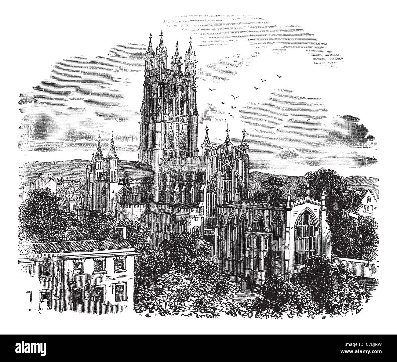 Die Kathedrale St. Peter und der Heiligen und unteilbaren Dreifaltigkeit in Gloucester, England, in den 1890er Jahren. Stockfoto