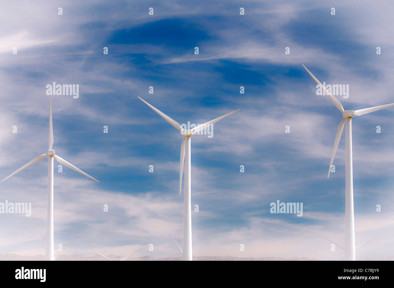 Windkraftanlagen an San Gorgonio Pass Wind Farm, Palm Springs, Kalifornien USA Stockfoto