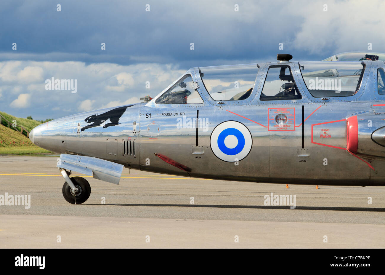 Veteran Fouga Magister Jet Trainer der finnischen Luftwaffe Stockfoto